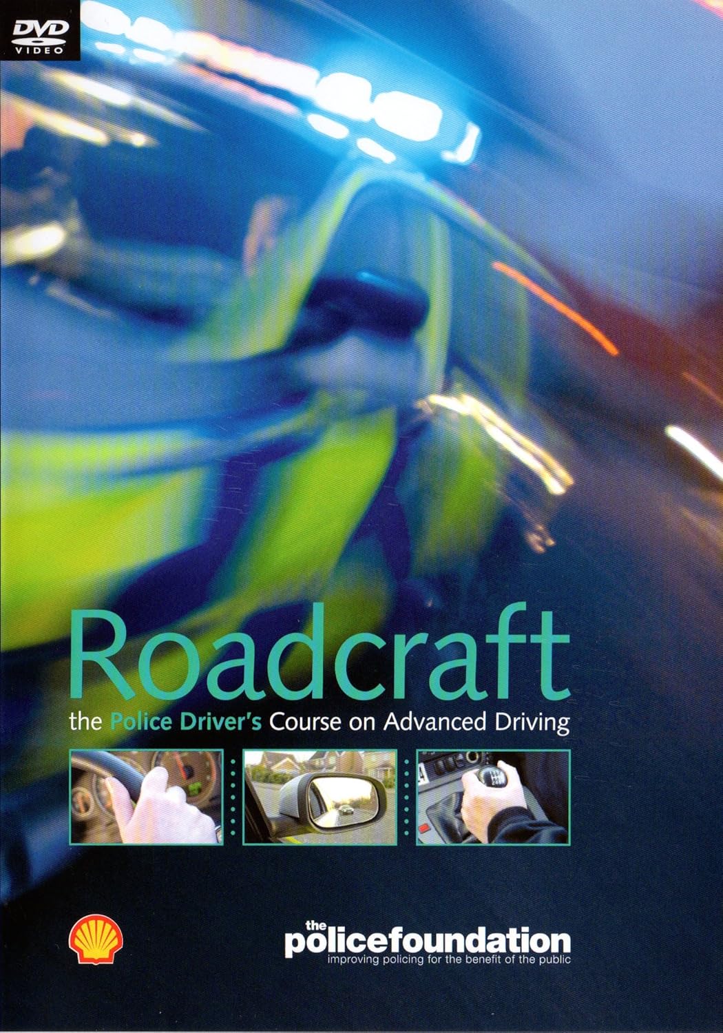 Cover of the DVD titled 'Roadcraft - The Police Driver's Course on Advanced Driving', featuring images of a car in motion and highlighting driving skills.