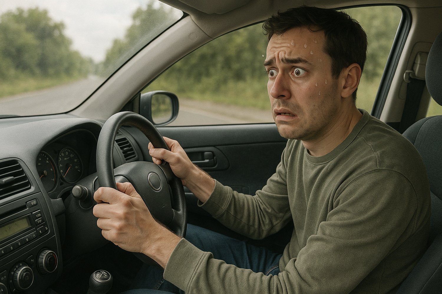 nervous driver, right hand drive