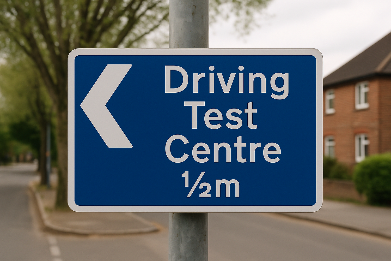 road sign showing the way to the driving test centre