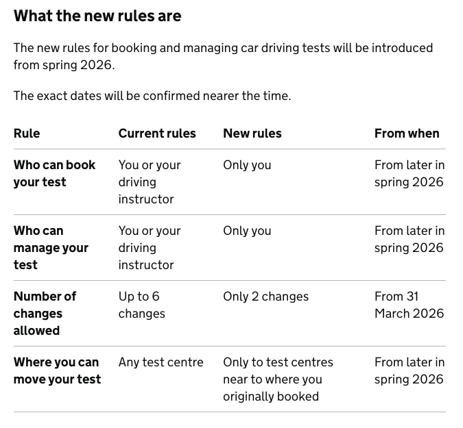 Changes to driving test bookings announced