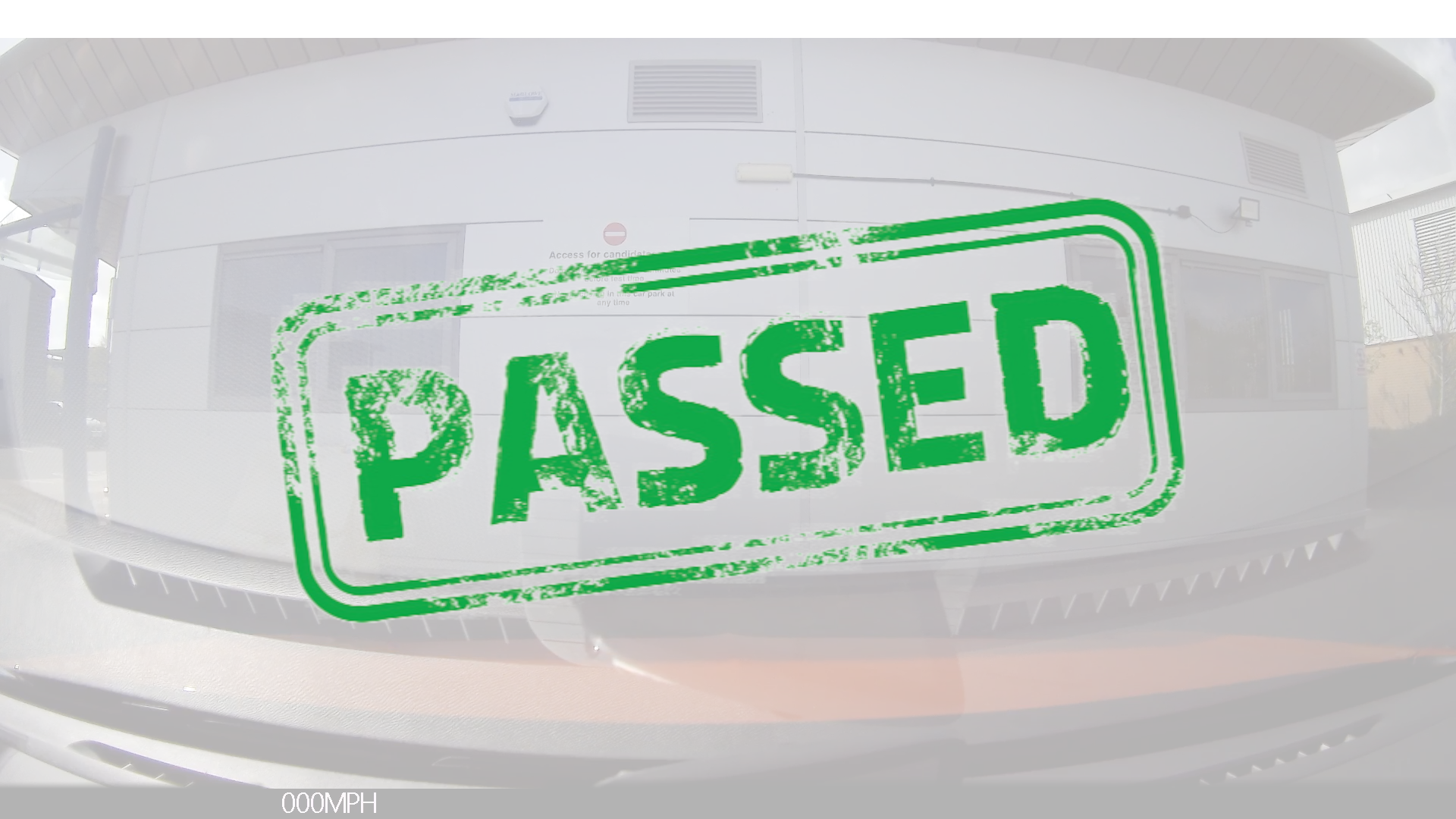 Car dashboard with a green 'PASSED' stamp