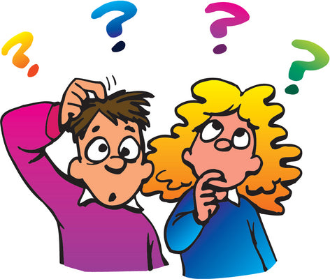 Cartoon illustration of a male and a female student with questions marks over their heads.